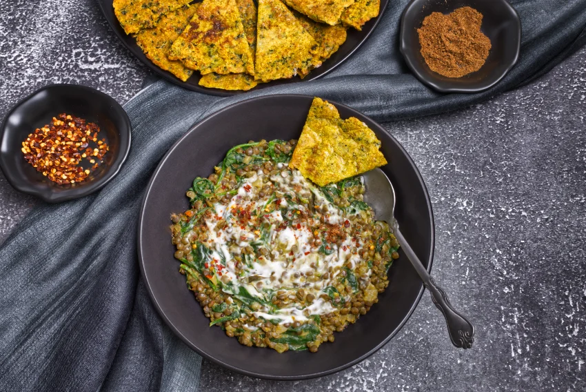 Vibrant Green Spinach Dal with Kale-Infused Flatbread