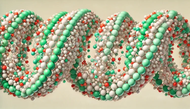 illustration of a polypeptide chain made up of beads representing amino acids